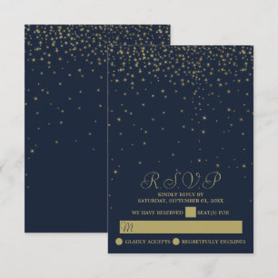 Cartão RSVP Casamento de Estrelas Marinhos Elegantes e Dourada