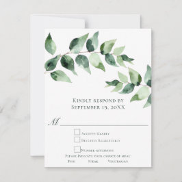 Cartão RSVP Casamento de Eucalipto em Aquarela | Branco