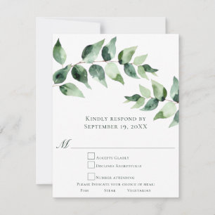 Cartão RSVP Casamento de Eucalipto em Aquarela   Branco