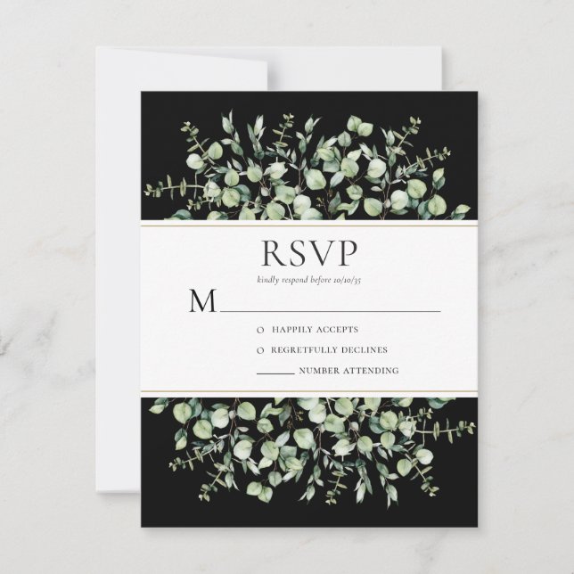 Cartão RSVP Casamento de Eucalipto Preto (Frente)