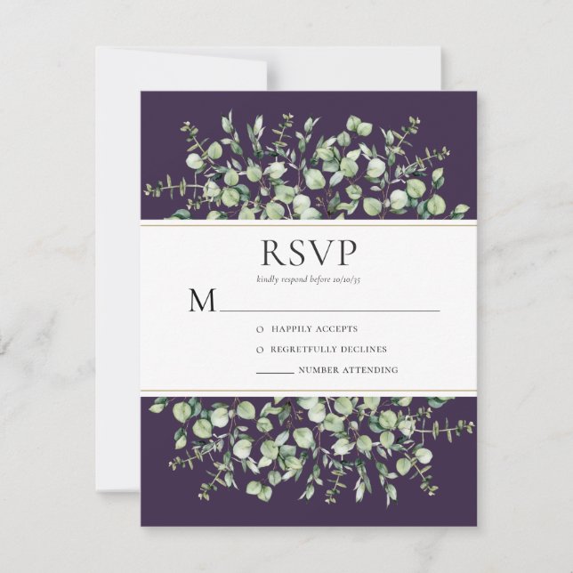 Cartão RSVP Casamento de Eucalipto Roxo (Frente)