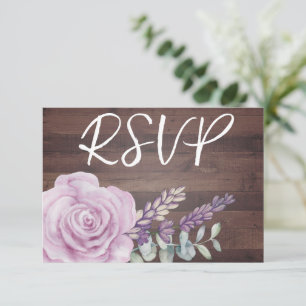 Cartão RSVP Casamento de Eucalyptus Floral de Madeira Rústica