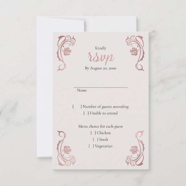 Cartão RSVP Casamento de Fairytale Floral Dourada (Frente)