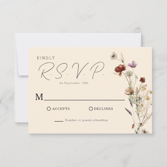 Cartão RSVP Casamento de Fall Boho Wildflower (Frente)