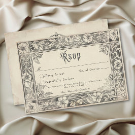 Cartão RSVP Casamento de Fantasia Medieval Vintage Preto Gravu