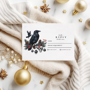 Cartão RSVP Casamento de Feriado Gótico de Raven Skull