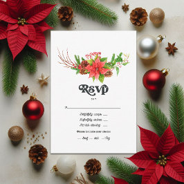 Cartão RSVP Casamento de Férias de Natal da Retro Poinsettia