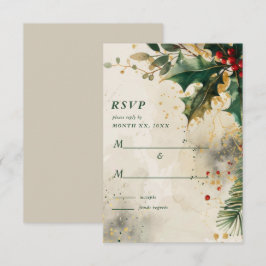 Cartão RSVP Casamento de Férias Elegante Acentos Dourados de A