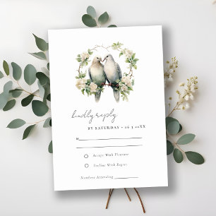 Cartão RSVP Casamento De Ferida Botânica De Aves De Amor Elega