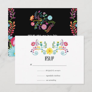 Cartão RSVP Casamento de Festa Mexicana Floral Aquarela Colori