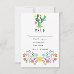 Cartão RSVP Casamento de Fiesta Mexicana Colorful Watercolor F