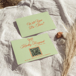 Cartão RSVP Casamento de Fita de Código QR do Retro Colorido M