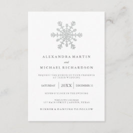 Cartão RSVP Casamento de Floco de Neve Brilho Falso Prata
