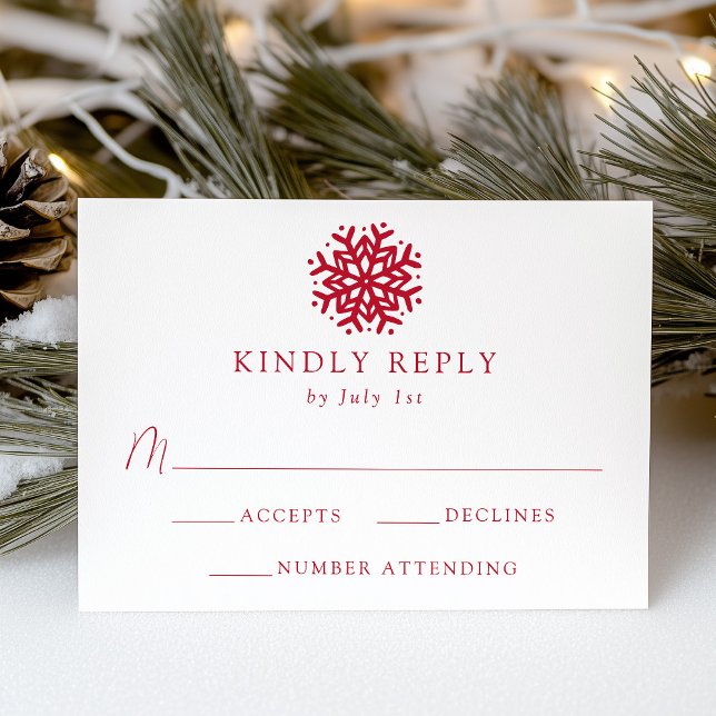 Cartão RSVP Casamento de Floco de Neve Vermelho Simples (Criador carregado)