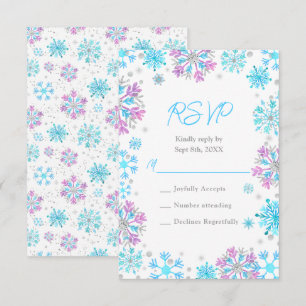 Cartão RSVP Casamento de Flocos de Neve Roxos e Azuis
