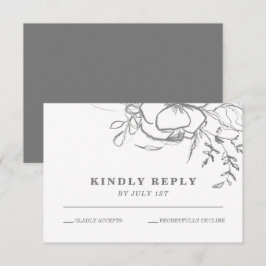 Cartão RSVP Casamento de flor branca e cinza