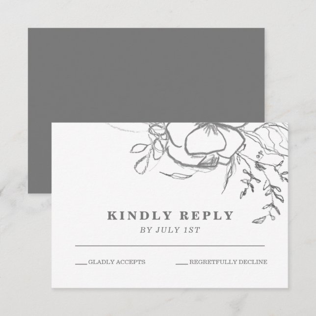Cartão RSVP Casamento de flor branca e cinza (Frente/Verso)