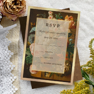 Cartão RSVP Casamento de Flor de Arte Fina Elegante