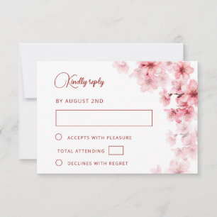 Cartão RSVP Casamento de Flor de Cerejeira em Aquarela