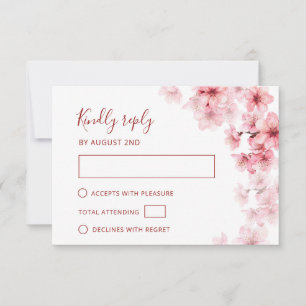 Cartão RSVP Casamento de Flor de Cerejeira em Aquarela