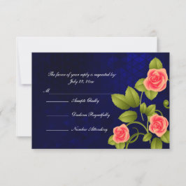 Cartão RSVP Casamento de Flor Rosa de Azul Escuro e Coral