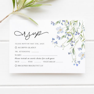 Cartão RSVP Casamento de Flor Selvagem Azul