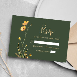Cartão RSVP Casamento de Flor Selvagem Moderno e Russo Verde