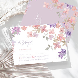 Cartão RSVP Casamento de Flor Selvagem Rosa-Lavanda Elegante