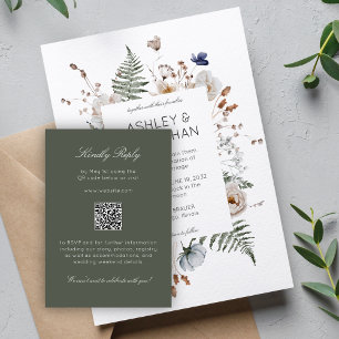 Cartão RSVP Casamento de Flor Selvagem Russo Moderno Elegante