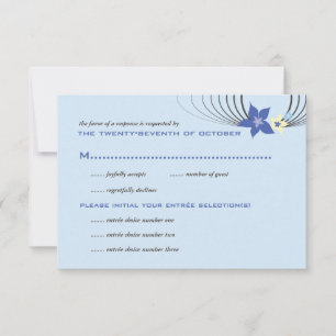 Cartão RSVP Casamento de Flor Tropical Azul Ikebana Frangipani