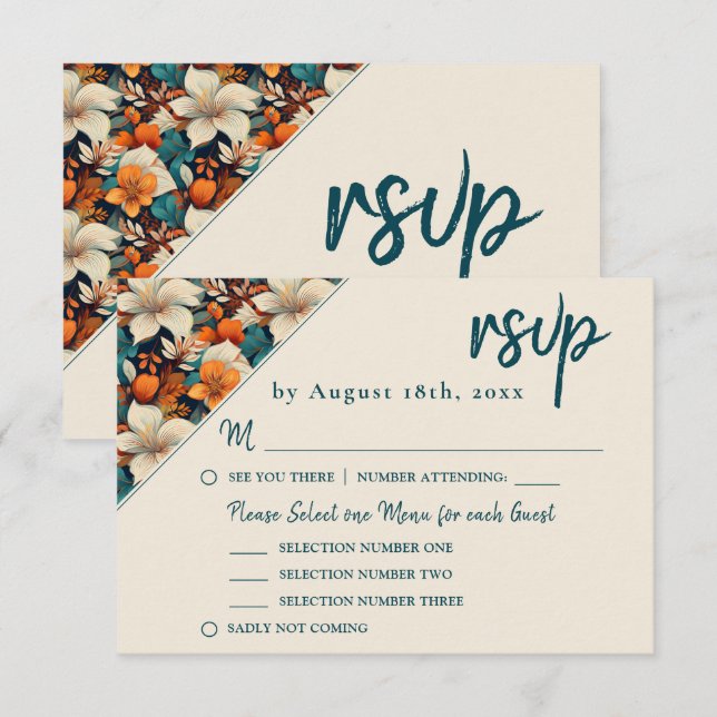 Cartão RSVP Casamento de Flor Tropical Elegante (Frente/Verso)