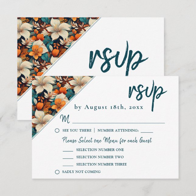 Cartão RSVP Casamento de Flor Tropical Elegante (Frente/Verso)
