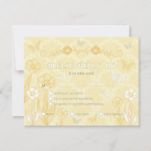 Cartão RSVP Casamento de Flores Amarelas Brancas e Borboletas