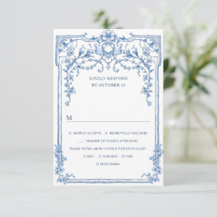 Cartão RSVP Casamento de Flores Azuis Florais, Ornamentado Vit
