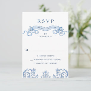 Cartão RSVP Casamento de Flores Azuis Florais, Ornamentado Vit