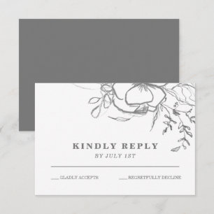 Cartão RSVP Casamento de Flores Brancas e Cinzas