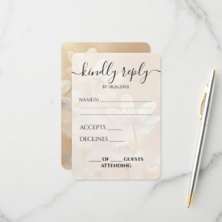Cartão RSVP Casamento de Flores Brancas Sépia Personalizado
