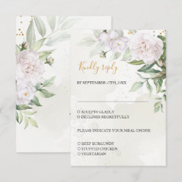 Cartão RSVP Casamento de Flores Brancas Vegetação Aquarela Ele