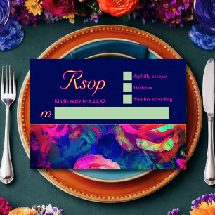 Cartão RSVP Casamento de flores coloridas e brilhantes Chic