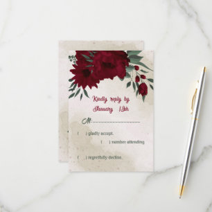 Cartão RSVP Casamento de flores da Borgonha