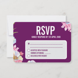 Cartão RSVP Casamento de Flores de Aquarela Azul Rosa