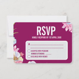 Cartão RSVP Casamento de Flores de Aquarela Azul Rosa