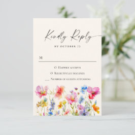 Cartão RSVP Casamento de Flores de Aquarela Festivas
