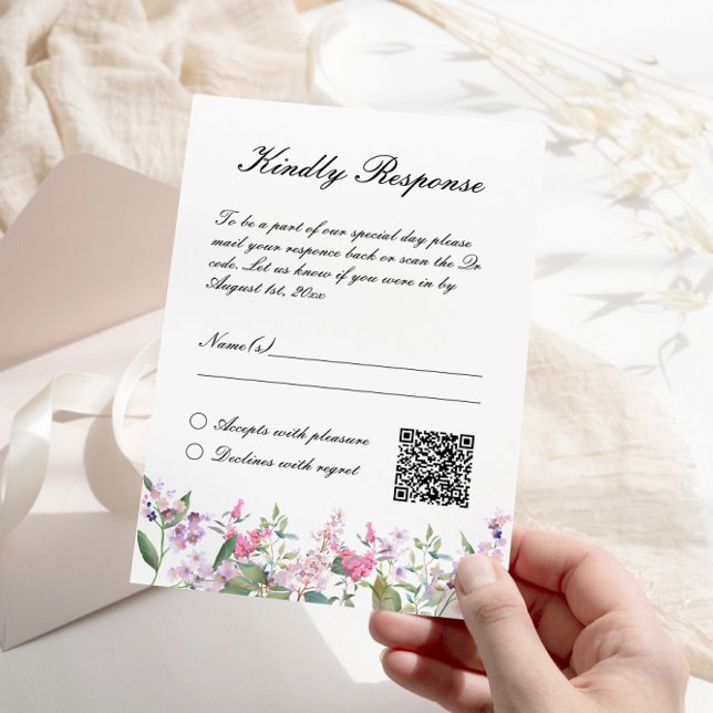 Cartão RSVP Casamento de Flores de Aquarela Lilac (Criador carregado)