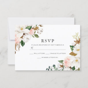 Cartão RSVP Casamento de Flores de Blush e de Aquarela Branca