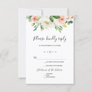 Cartão RSVP Casamento de Flores de Espelho Rosa-Cor-de-Água El