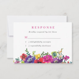 Cartão RSVP Casamento de Flores de Festa Coloridas e Ousadas