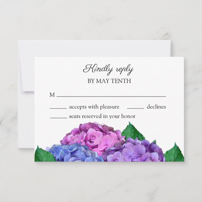 Cartão RSVP Casamento De Flores De Hydrangea Azul E Rosa (Frente)