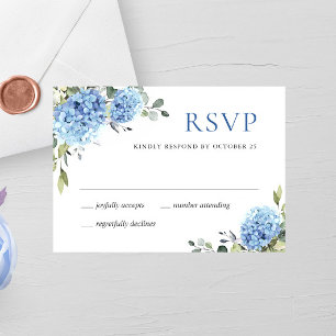 Cartão RSVP Casamento de Flores de Hydrangea Azul Elegante