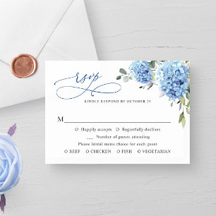 Cartão RSVP Casamento de Flores de Hydrangea Azul Elegante